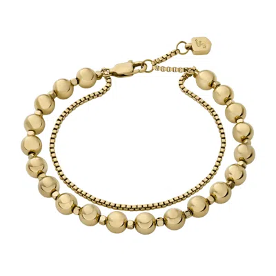 FOSSIL WOMEN'S ALL STACKED UP GOLD-TONE STAINLESS STEEL BEADED BRACELET