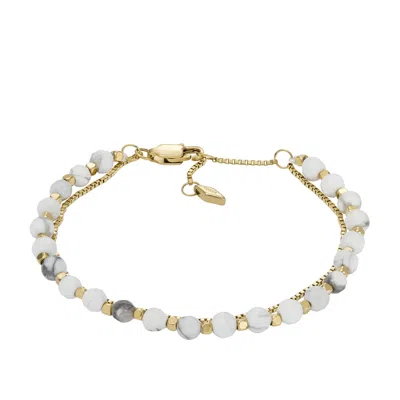 Fossil Women's All Stacked Up Howlite Chain Beaded Bracelet In Gold