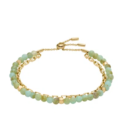 Fossil Women's Archival Core Essentials Faux Double Green Acrylic Beaded Bracelet In Gold