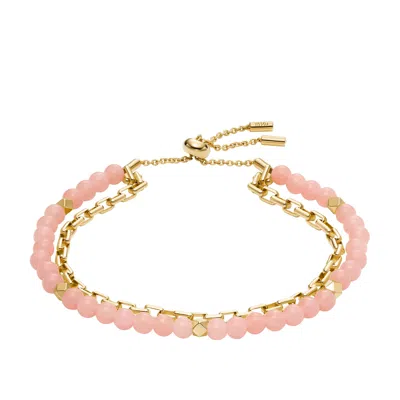 Fossil Women's Archival Core Essentials Faux Double Pink Acrylic Beaded Bracelet