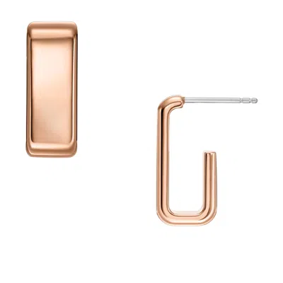Fossil Women's Archival Core Essentials Rose Gold-tone Stainless Steel Hoop Earrings In Pink