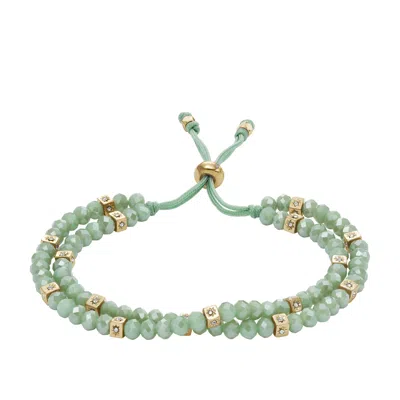 Fossil Women's Arm Party Green Crystals Beaded Bracelet In Gold