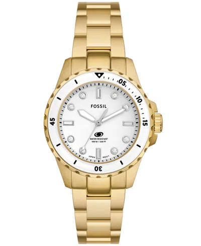 Fossil Women's Blue Dive Three-hand Gold-tone Stainless Steel Watch 36mm In White/gold