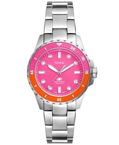 Fossil Women's Blue Dive Three-hand Stainless Steel Watch 36mm In Pink/silver