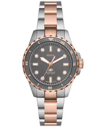 Fossil Women's Blue Dive Three-hand Two-tone Stainless Steel Watch 36mm In Grey/two-tone