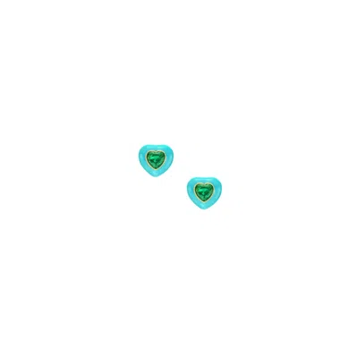 Fossil Women's Candy Heart Green Crystal Gold-tone Brass Stud Earrings In Blue
