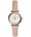 Fossil Women's Carlie Mini Blush Leather Strap Watch 28mm In Blush