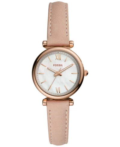 Fossil Women's Carlie Mini Blush Leather Strap Watch 28mm In Pink