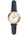 Fossil Mini Carlie Star Leather Strap Watch, 28mm In Navy