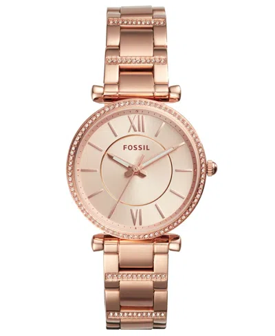 Fossil Women's Carlie Rose Gold-tone Stainless Steel Bracelet Watch 35mm In Pink