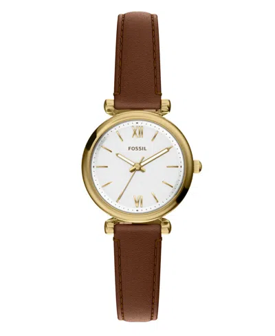 Fossil Women's Carlie Three-hand Brown Leather Watch, 28mm