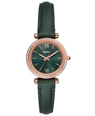 Fossil Women's Carlie Three-hand Medium Brown Genuine Leather Watch, 28mm In Green