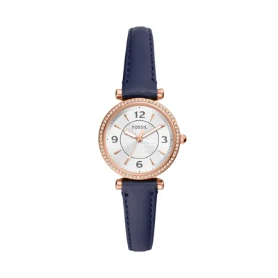 Fossil Women's Carlie Three-hand, Rose Gold-tone Stainless Steel Watch In Blue