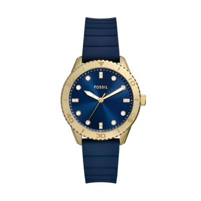 Fossil Ring Two-Hand Green Dial Gold-Tone Stainless Steel Watch