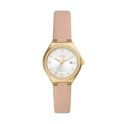 Fossil Women's Eevie Three-hand Date, Gold-tone Stainless Steel Watch In Pink