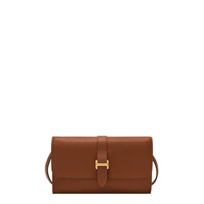 Fossil Women's Emery Leather Wallet Crossbody In Brown