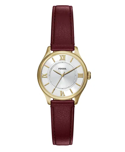 Fossil Women's Gilmore Three-hand Red Leather Watch 28mm In Red,gold