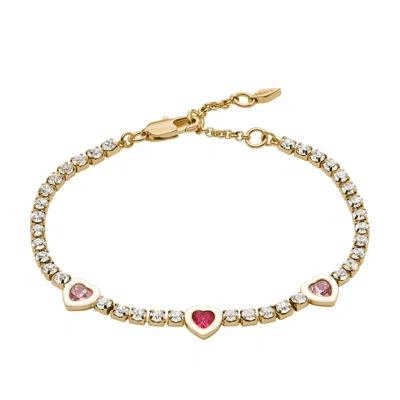 Fossil Women's Gold-tone Brass Heart Tennis Bracelet