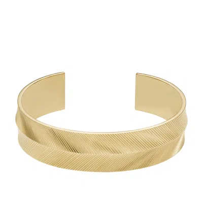 Fossil Women's Harlow Linear Texture Gold-tone Stainless Steel Cuff Bracelet