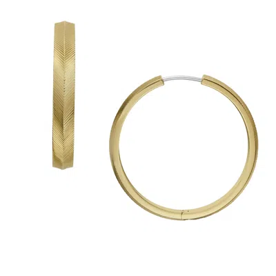 Fossil Women's Harlow Linear Texture Gold-tone Stainless Steel Hoop Earrings