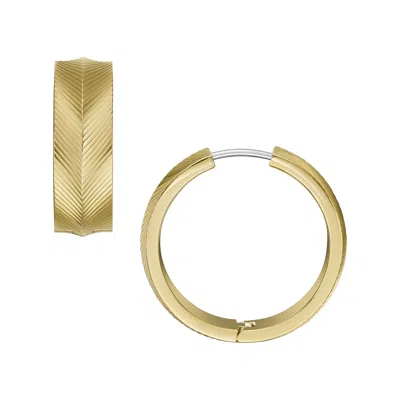 Fossil Women's Harlow Linear Texture Gold-tone Stainless Steel Hoop Earrings In Green