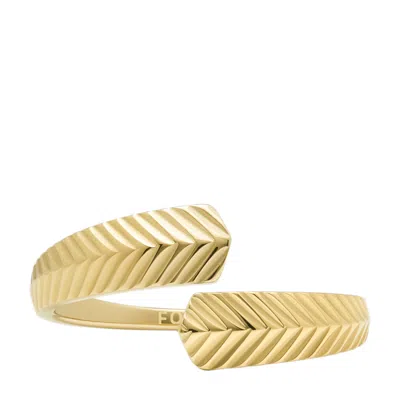 Fossil Women's Harlow Linear Texture Gold-tone Stainless Steel Wrap Ring
