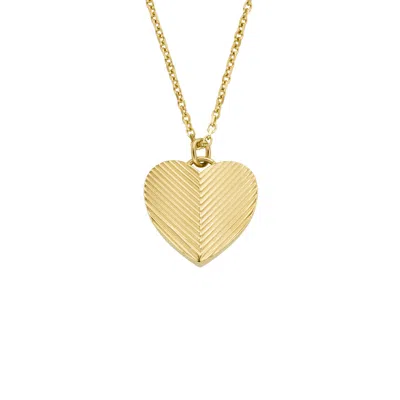 Fossil Women's Harlow Linear Texture Heart Gold-tone Stainless Steel Pendant Necklace