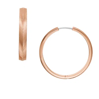Fossil Women's Harlow Linear Texture Rose Gold-tone Stainless Steel Hoop Earrings In Pink