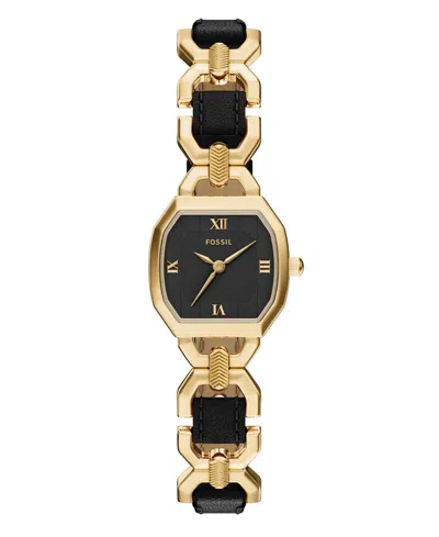 Fossil Women's Harlow Three-hand Black Leather And Gold-tone Stainless Steel Watch 22mm In Black,gold