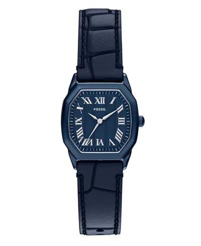 Fossil Women's Harlow Three-hand Navy Leather Watch, 27mm In Blue