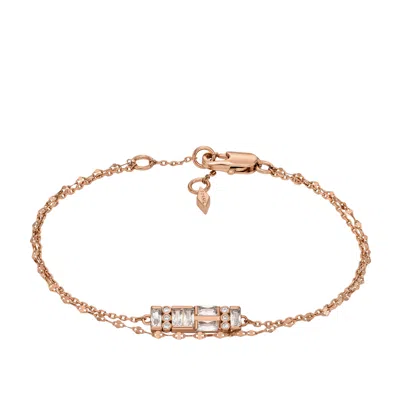 Fossil Women's Hazel Sparkling Baguettes Rose Gold-tone Brass Multi-strand Bracelet In Pink