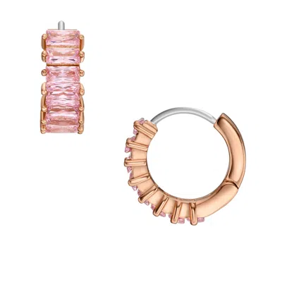 Fossil Women's Hazel Valentine Heart Pink Crystals Hoop Earrings