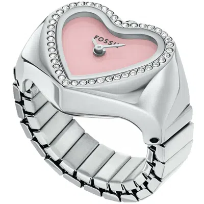 Fossil Women's Heart Watch Ring Pink Dial Watch In Metallic