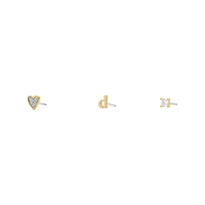 Fossil Women's Initials Gold-tone Brass Stud Earring Set