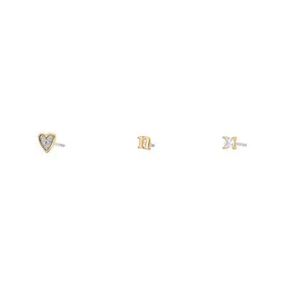 Fossil Women's Initials Gold-tone Brass Stud Earring Set
