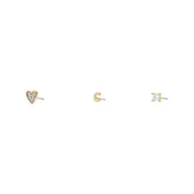 Fossil Women's Initials Gold-tone Brass Stud Earring Set