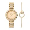 Fossil Women's Karli Three-hand, Gold-tone Alloy Watch And Bracelet Set In Gold