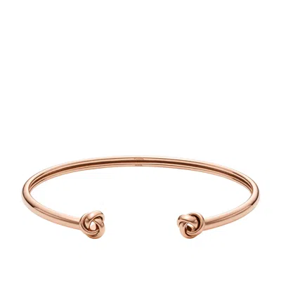 Fossil Women's Love Knot Rose Gold-tone Stainless Steel Cuff Bracelet In Pink