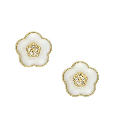 Fossil Women's Mothers Day Pearl White Resin Stud Earrings In Silver