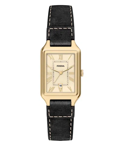 Fossil Women's Raquel Three-hand Date Black Leather Watch 23mm In Black,gold