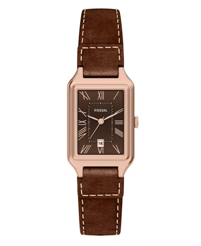 Fossil Women's Raquel Three-hand Date Brown Leather Watch 23mm In Brown,rose Gold