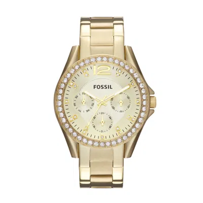 Fossil Women's Riley Multifunction, Gold-tone Stainless Steel Watch In Pink