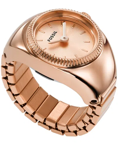 FOSSIL WOMEN'S RING WATCH TWO-HAND GOLD-TONE STAINLESS STEEL BRACELET WATCH, 15MM