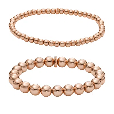 Fossil Women's Rose Gold-tone Brass Beaded Bracelet Gift Set In Pink