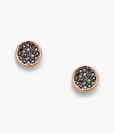 Fossil Women's Rose Gold-tone Brass Stud Earrings In Black