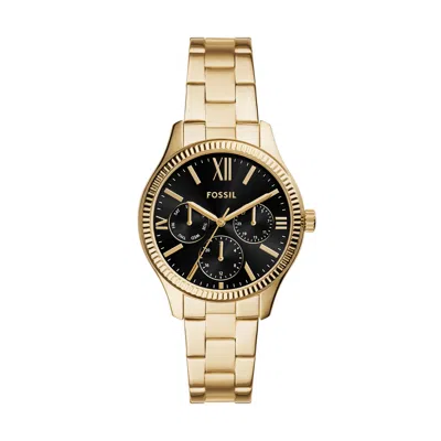 Fossil Women's Rye Multifunction, Gold-tone Alloy Watch In Black