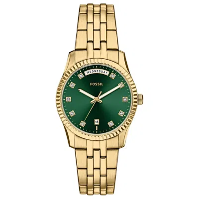 Fossil Scarlette Fluted Bezel 34mm Watch In Gold