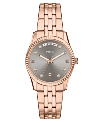 Fossil Women's Scarlette Three-hand Day-date Rose Gold-tone Stainless Steel Watch, 34mm