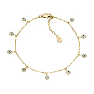 Fossil Women's Sutton Evil Eye Brass Chain Anklet In Gold