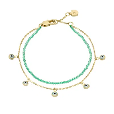Fossil Women's Sutton Evil Eye Brass Multi-strand Bracelet In Gold